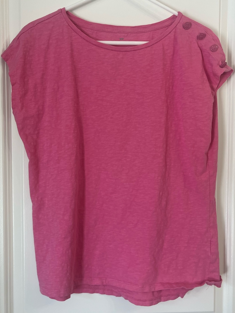 Talbots Pink Short Sleeve Button Shoulder Tee Round Neck 100% Cotton Size Large